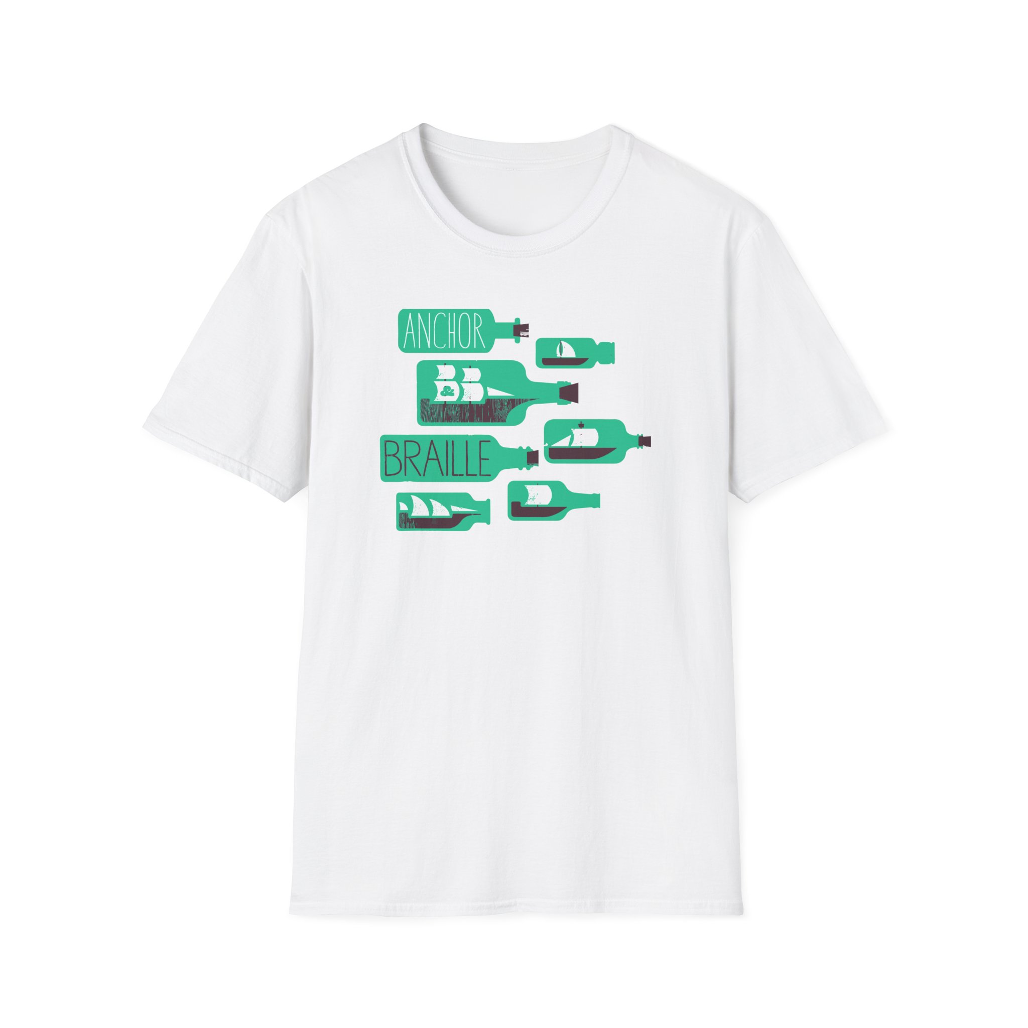 Anchor and Braille Ships Bottles Unisex Softstyle T-Shirt