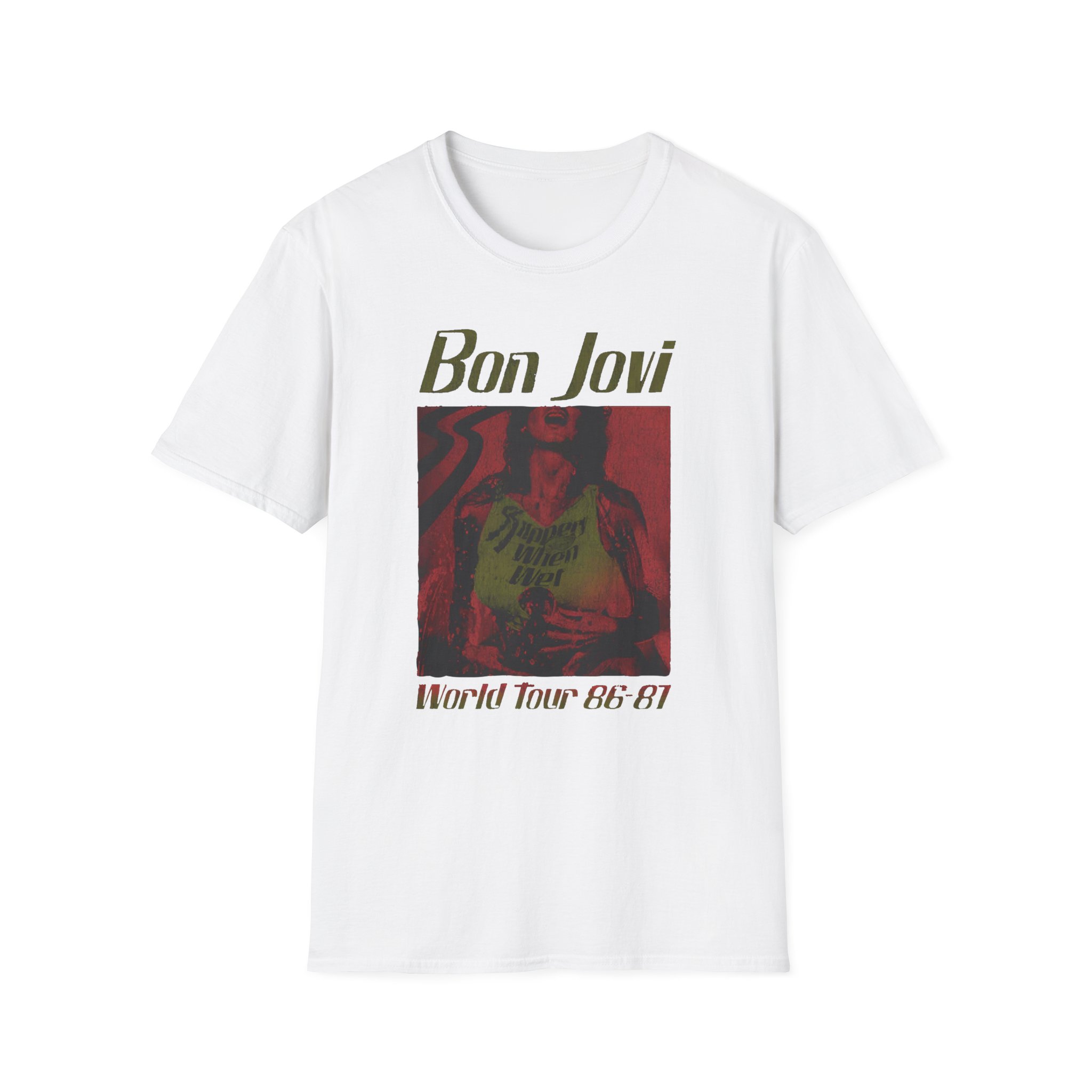 Bon Jovi Slippery When Wet Vintage World Tour Unisex Softstyle T-Shirt