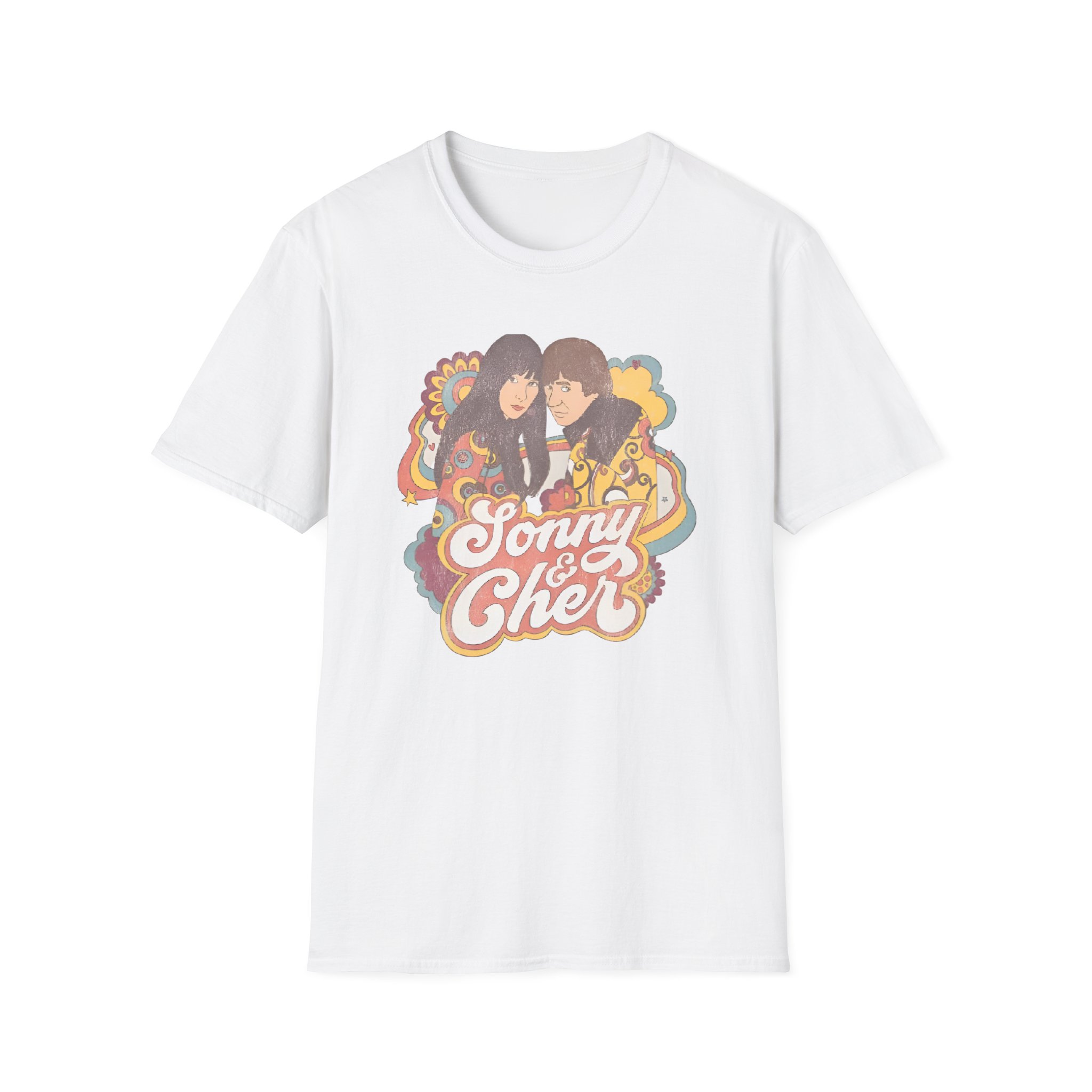 Sonny & Cher Groovy Couple Juniors Unisex Softstyle T-Shirt