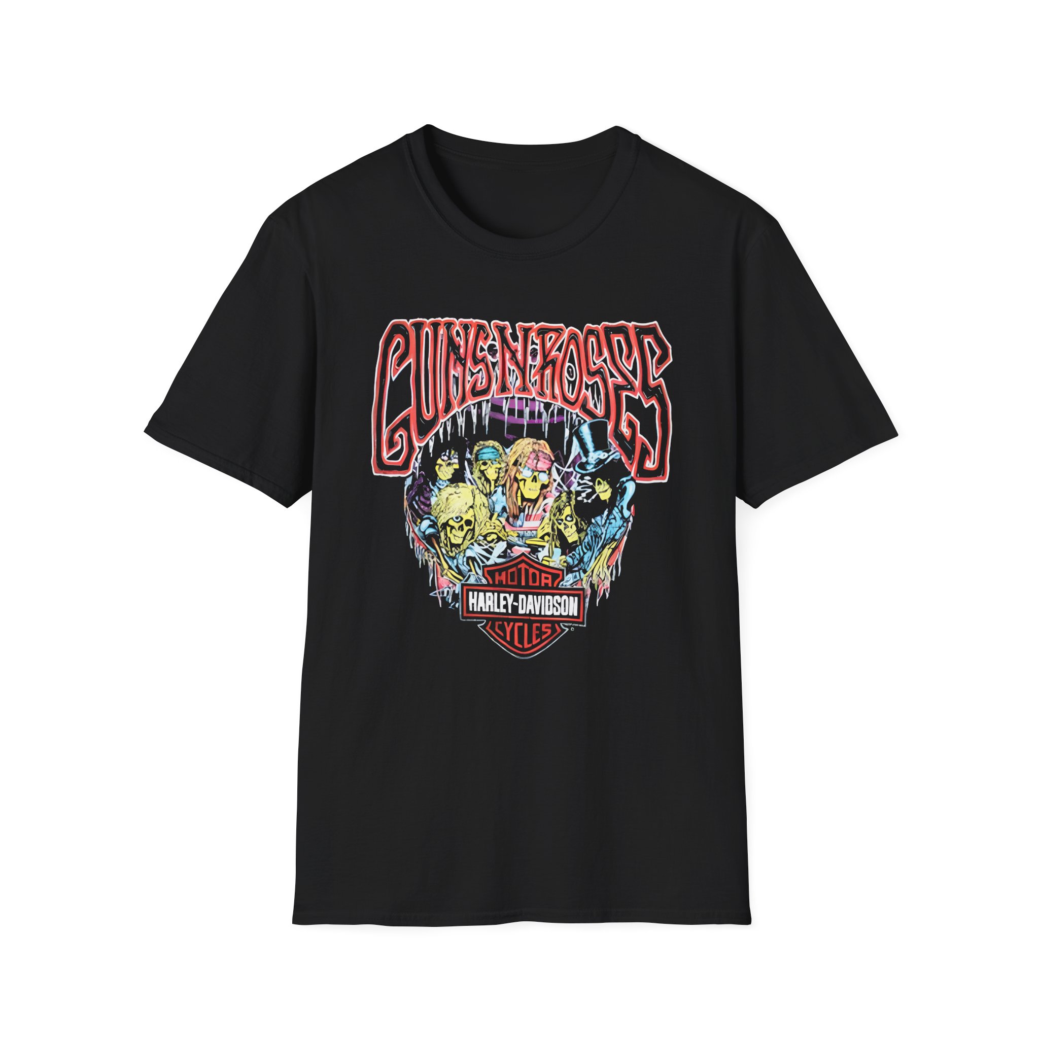 Guns N Roses Harley Davidson Skeleton Unisex Softstyle T-Shirt
