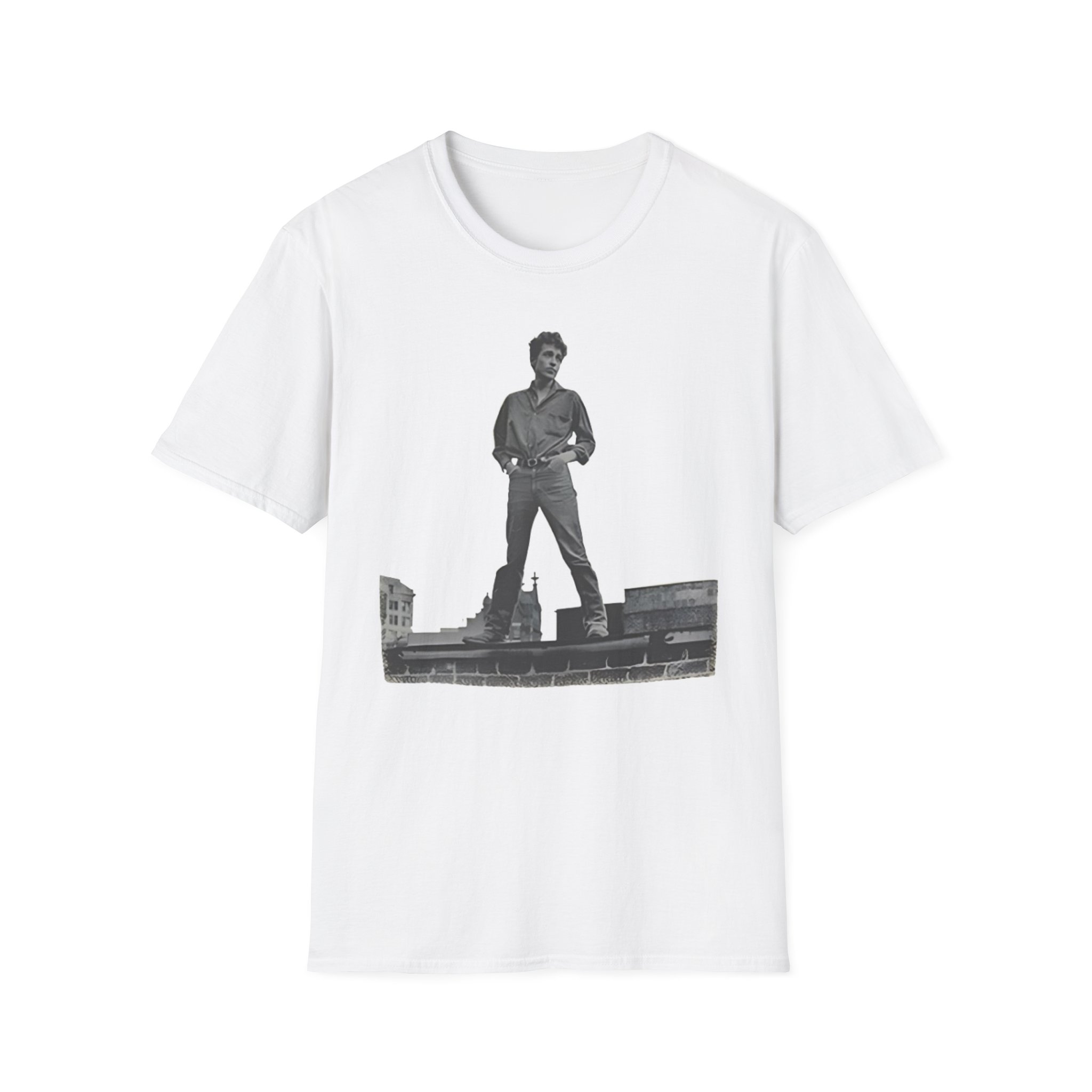 Bob Dylan Rooftop Photo Unisex Softstyle T-Shirt