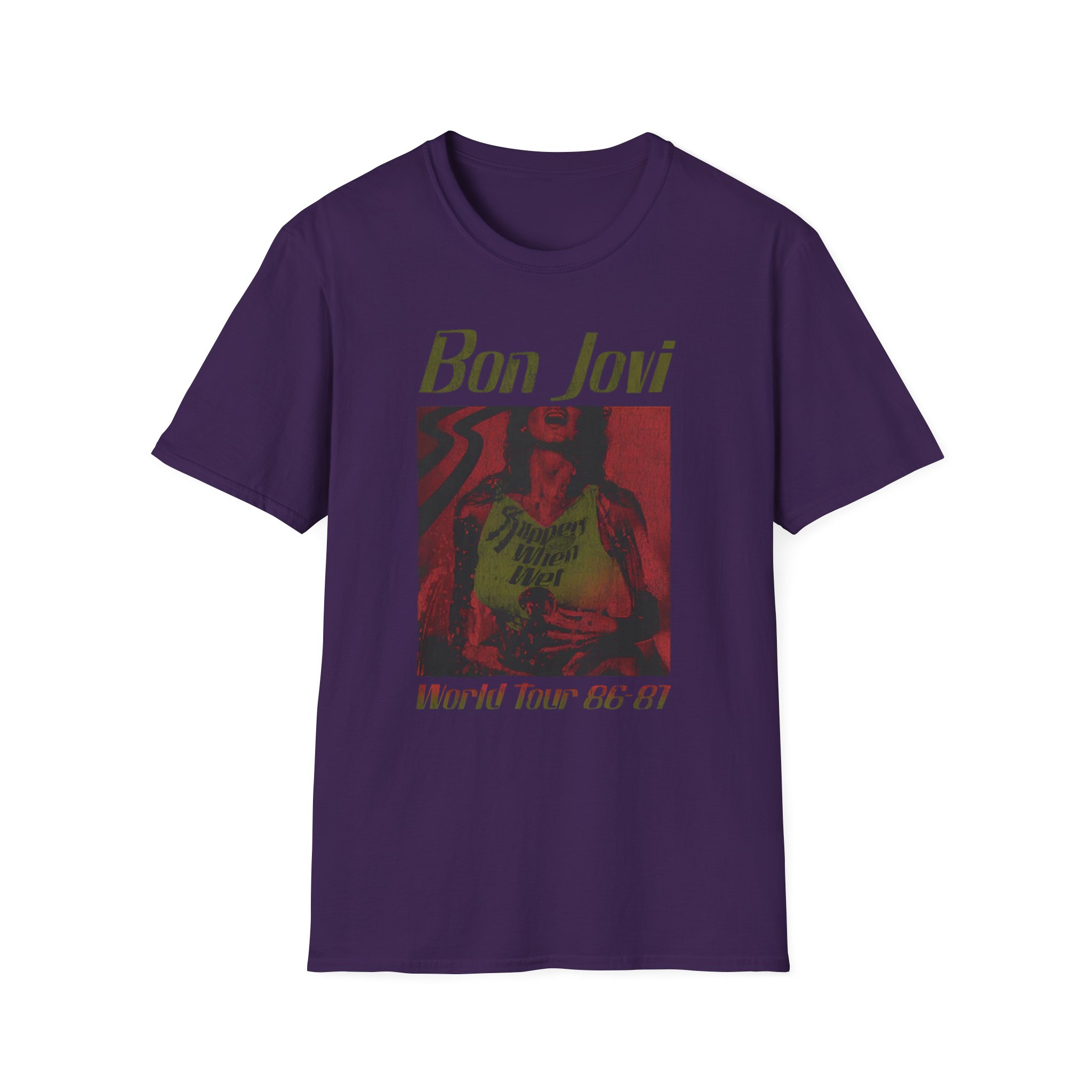 Bon Jovi Slippery When Wet Vintage World Tour Unisex Softstyle T-Shirt