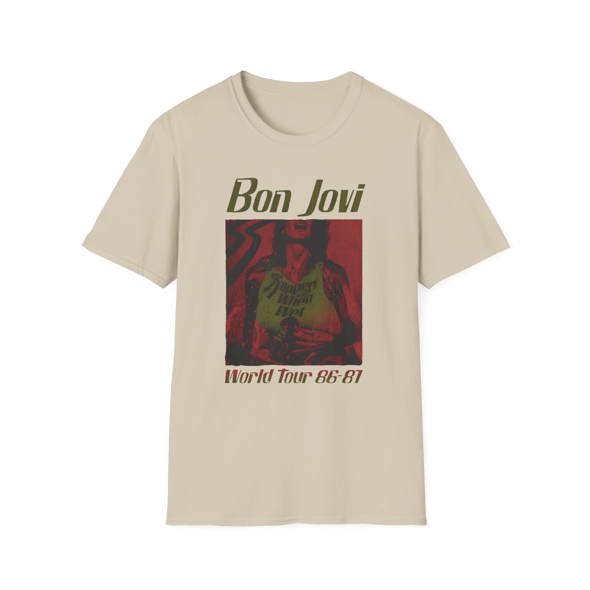 Bon Jovi Slippery When Wet Vintage World Tour Unisex Softstyle T-Shirt